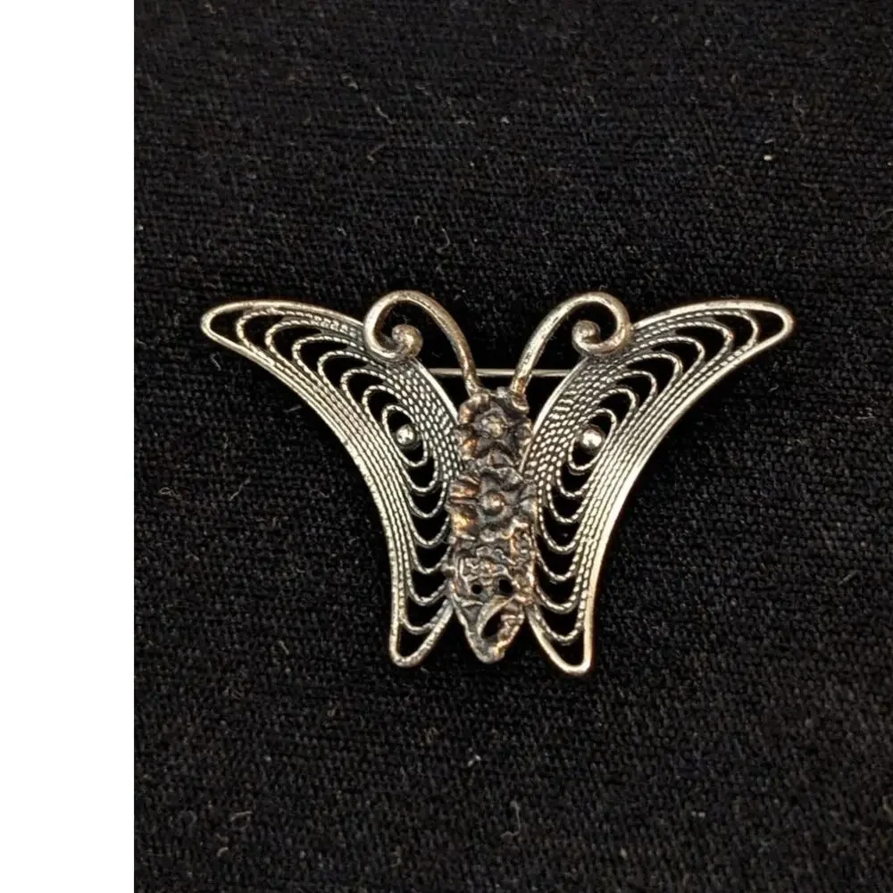 Beaucraft Vintage Sterling Silver Flower Filigree Butterfly Brooch